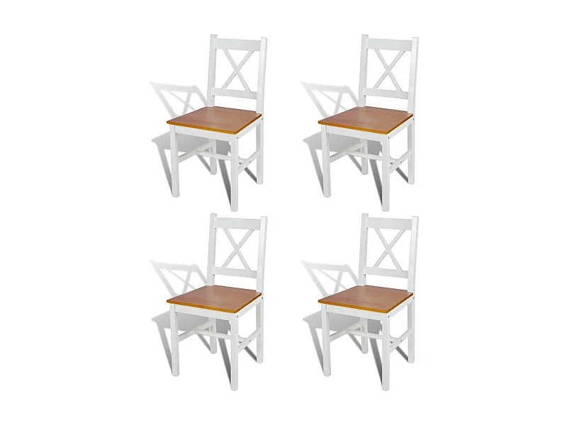 Chaise de cuisine blanc laqué et marron Dina - Lot de 4