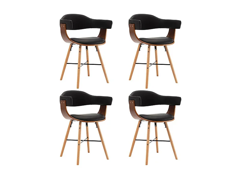 Chaises de salle à manger 4 pcs Noir Similicuir et bois courbé