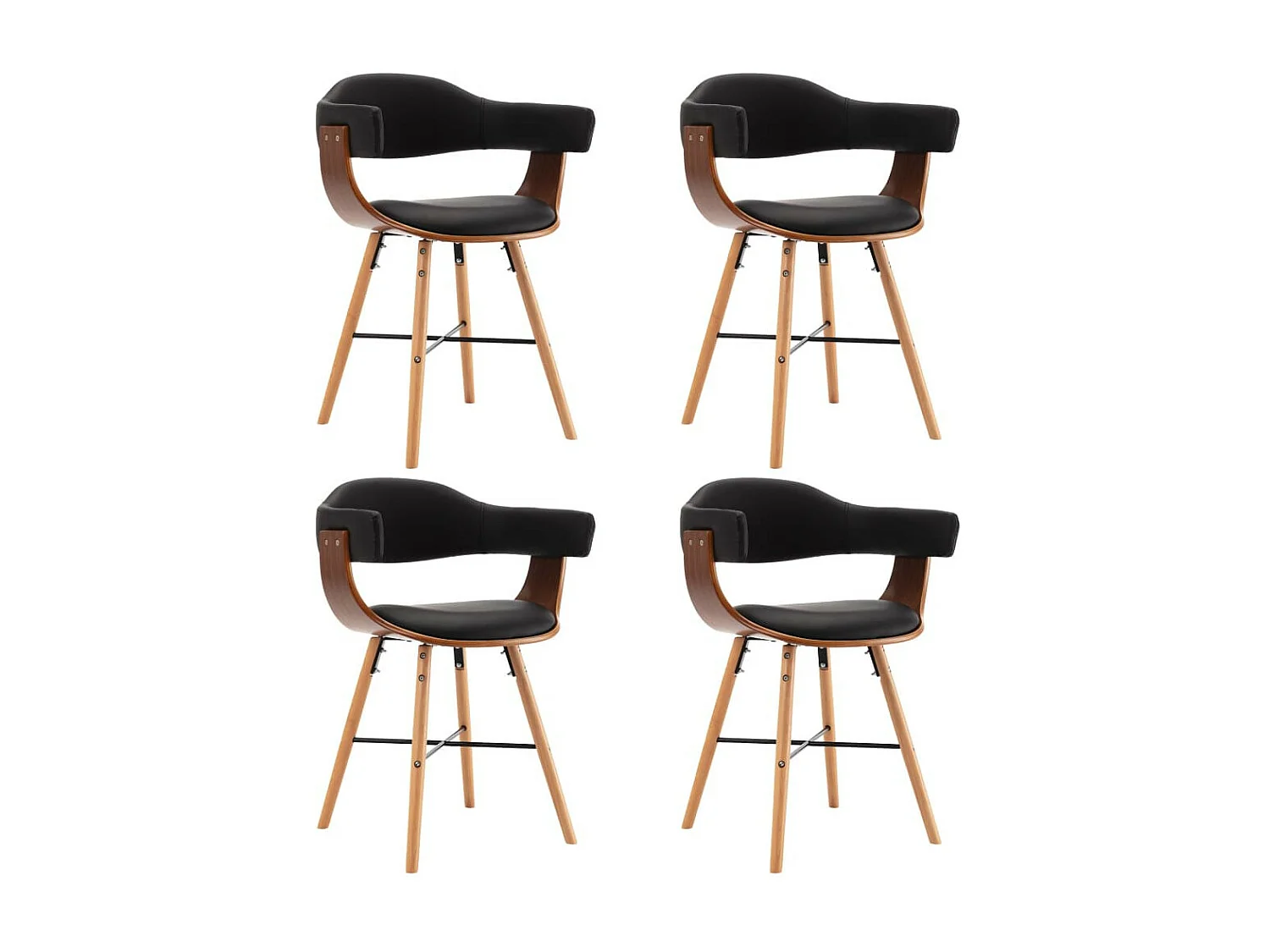 Chaises de salle à manger 4 pcs Noir Similicuir et bois courbé