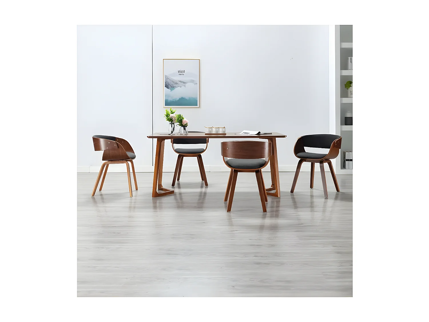 Chaise de salle à manger bois foncé et tissu gris Onetop - Lot de 4