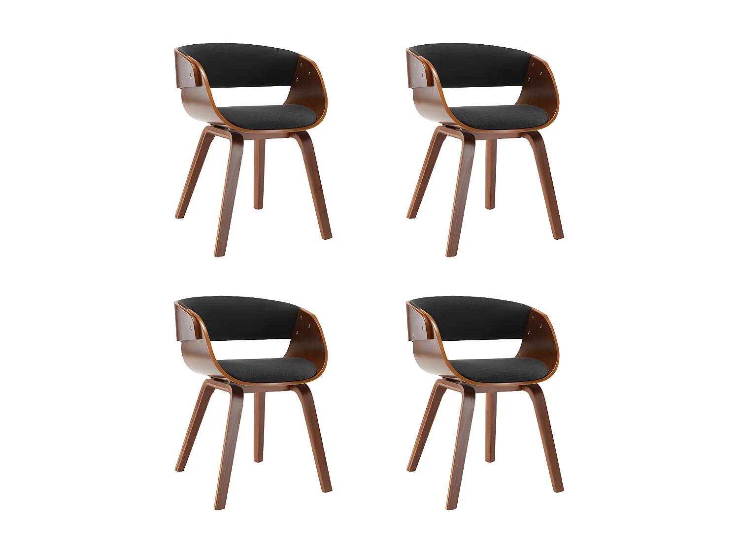 Chaise de salle à manger bois foncé et tissu gris Onetop - Lot de 4