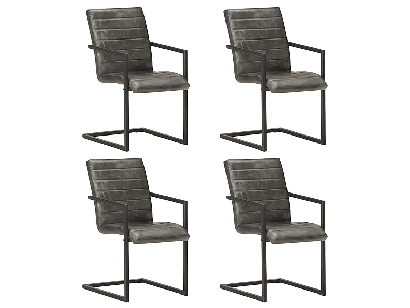 Chaises de salle à manger cantilever 4 pcs Gris Cuir véritable