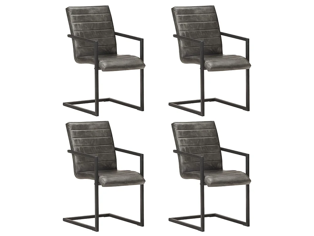 Chaises de salle à manger cantilever 4 pcs Gris Cuir véritable