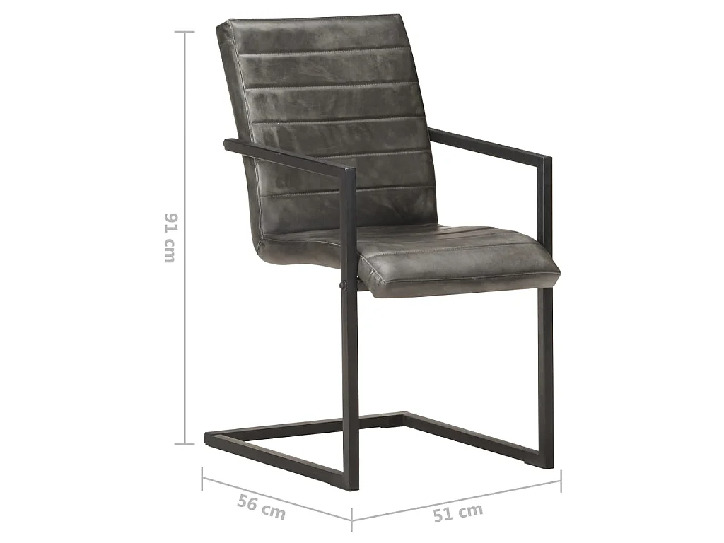 Chaises de salle à manger cantilever 4 pcs Gris Cuir véritable
