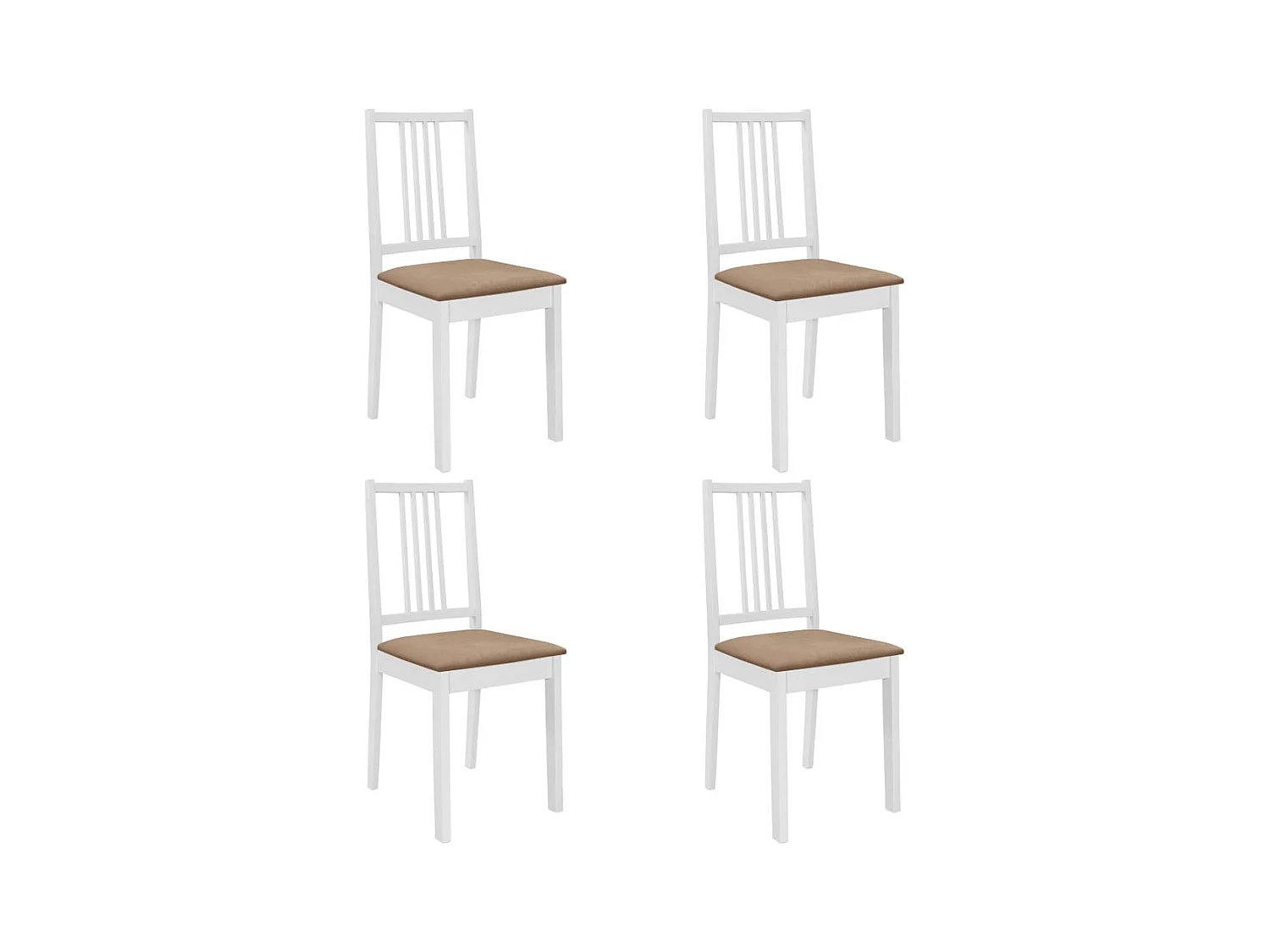Chaise caoutchouc massif blanc et tissu marron Vil - Lot de 4