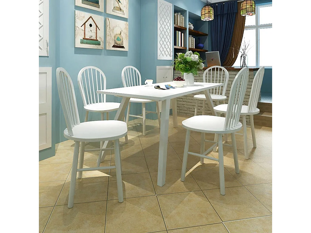 Chaises de salle à manger 6 pcs Blanc Bois d'hévéa solide