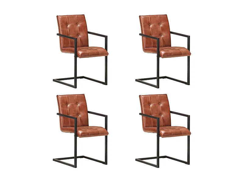 Chaises de salle à manger cantilever 4pcs Marron Cuir véritable 5