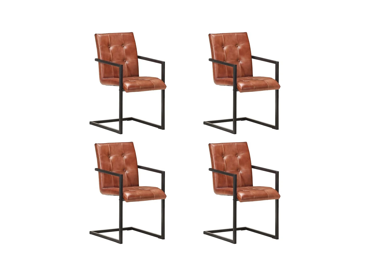 Chaises de salle à manger cantilever 4pcs Marron Cuir véritable 5