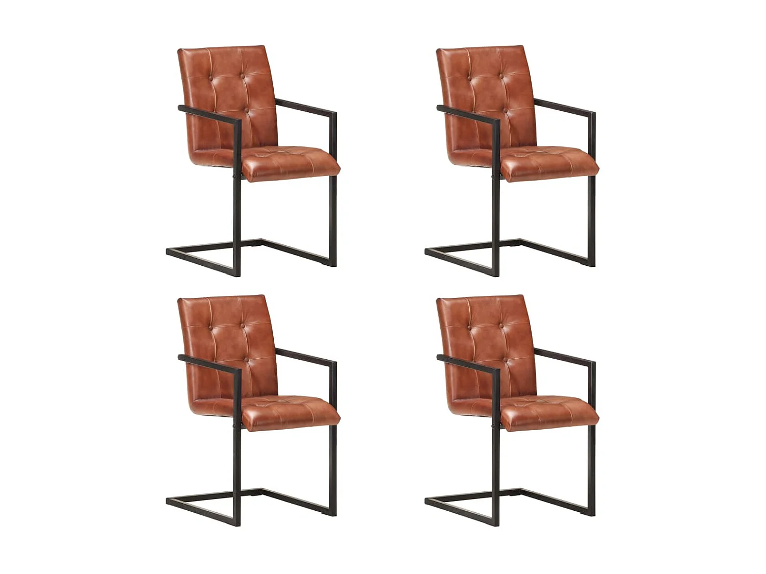 Chaises de salle à manger cantilever 4pcs Marron Cuir véritable 5