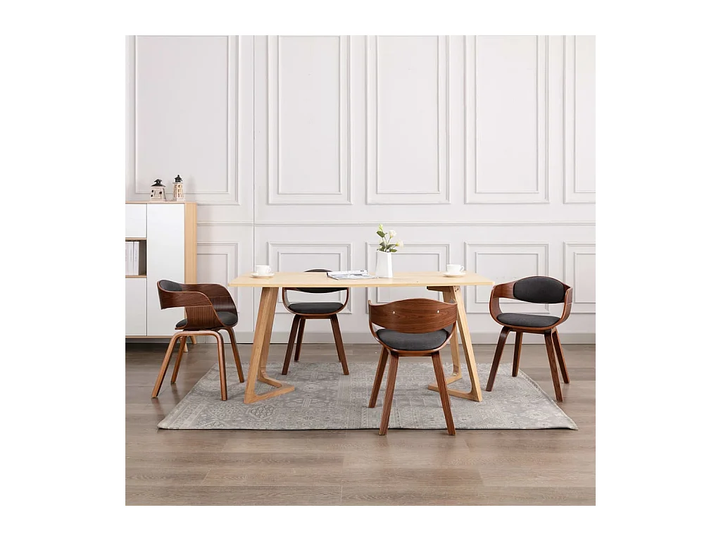 Chaises de salle à manger 6 pcs Bois courbé et tissu gris