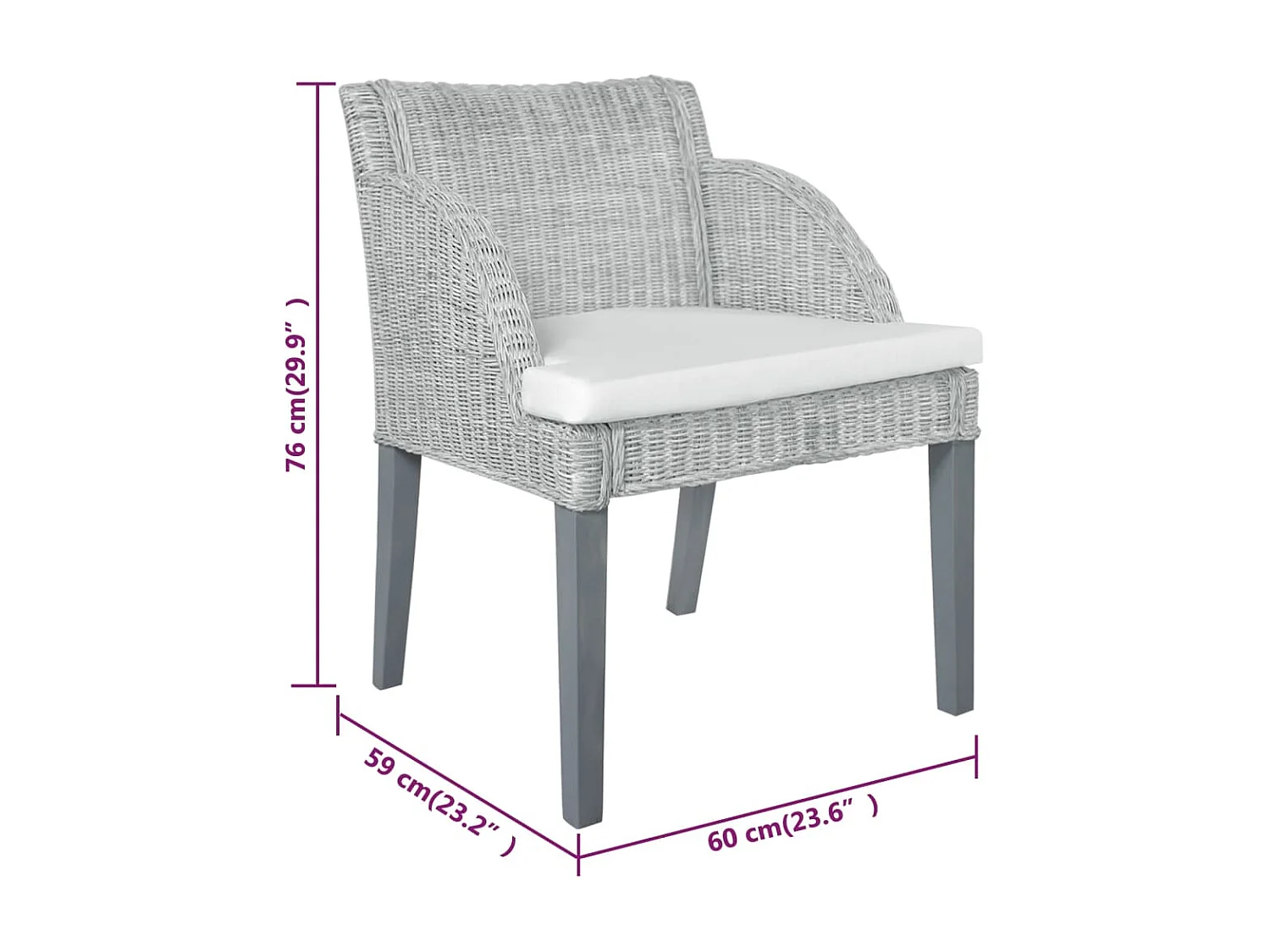 Chaise de salle à manger avec coussin Gris Rotin naturel