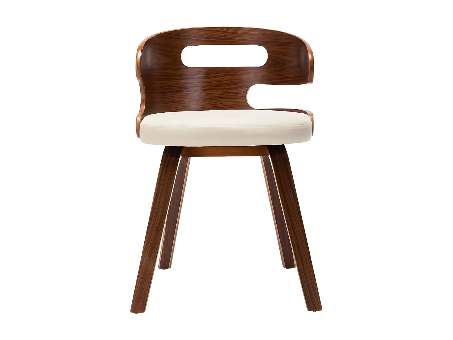 Chaise de salle à manger bois courbé foncé et simili cuir beige Laetitia- Lot de 4