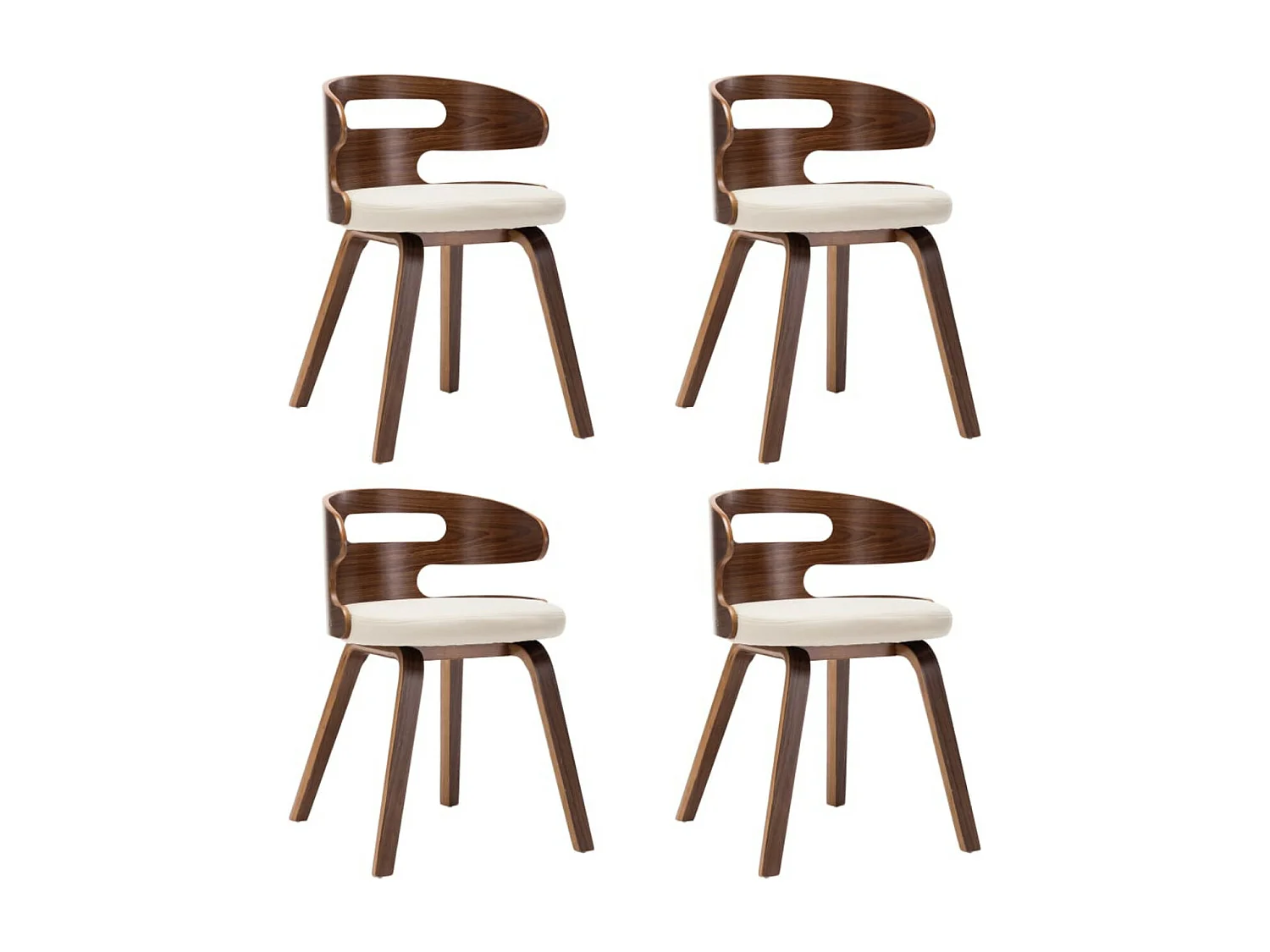 Chaise de salle à manger bois courbé foncé et simili cuir beige Laetitia- Lot de 4