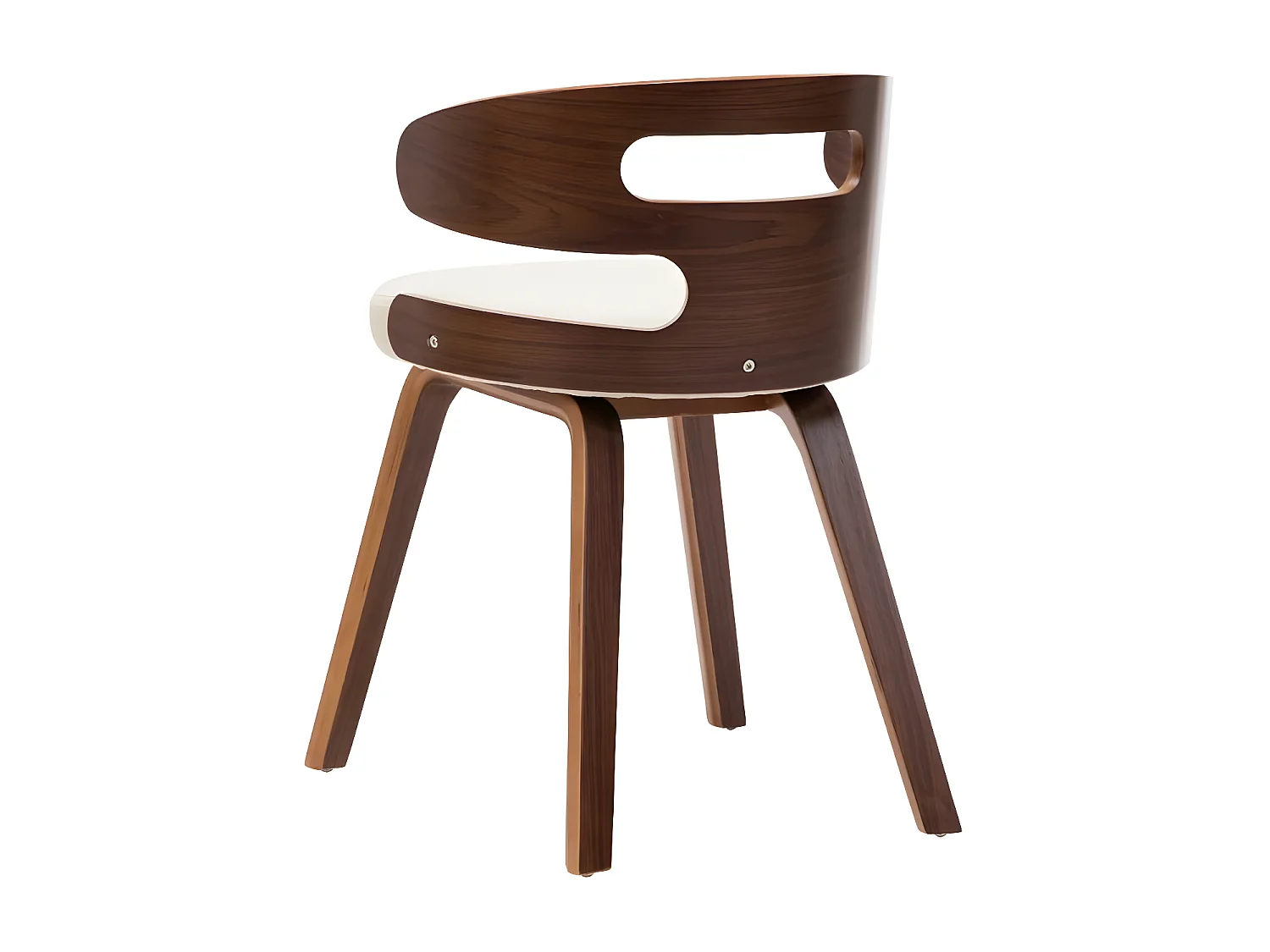 Chaise de salle à manger bois courbé foncé et simili cuir beige Laetitia- Lot de 4