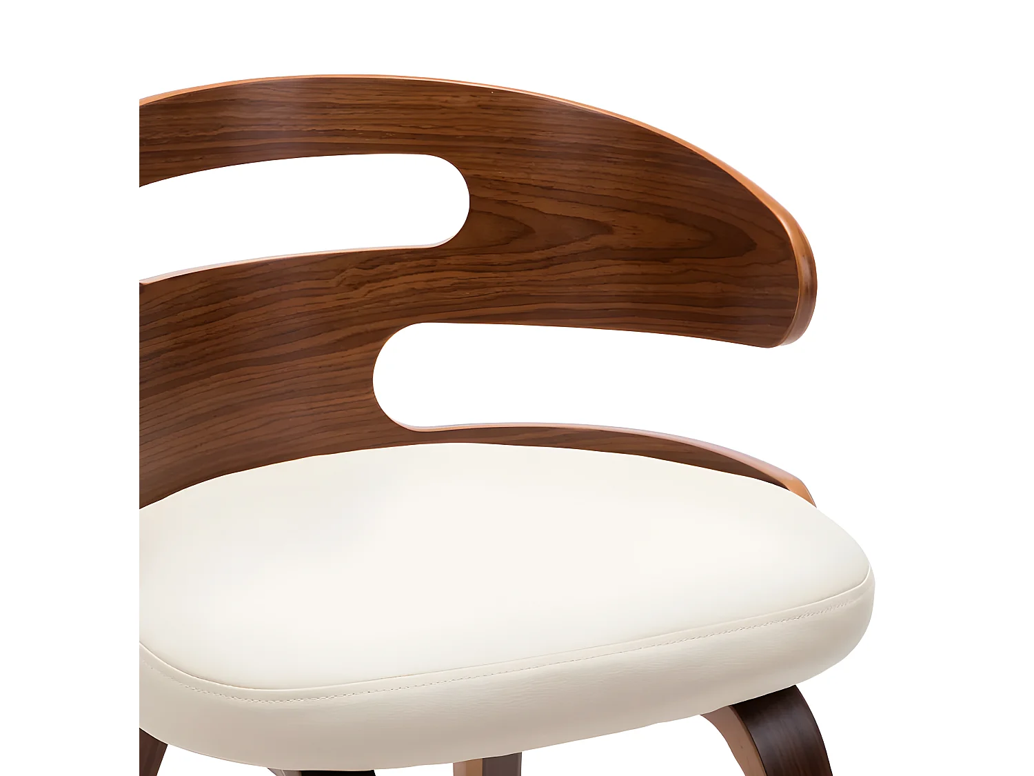 Chaise de salle à manger bois courbé foncé et simili cuir beige Laetitia- Lot de 4