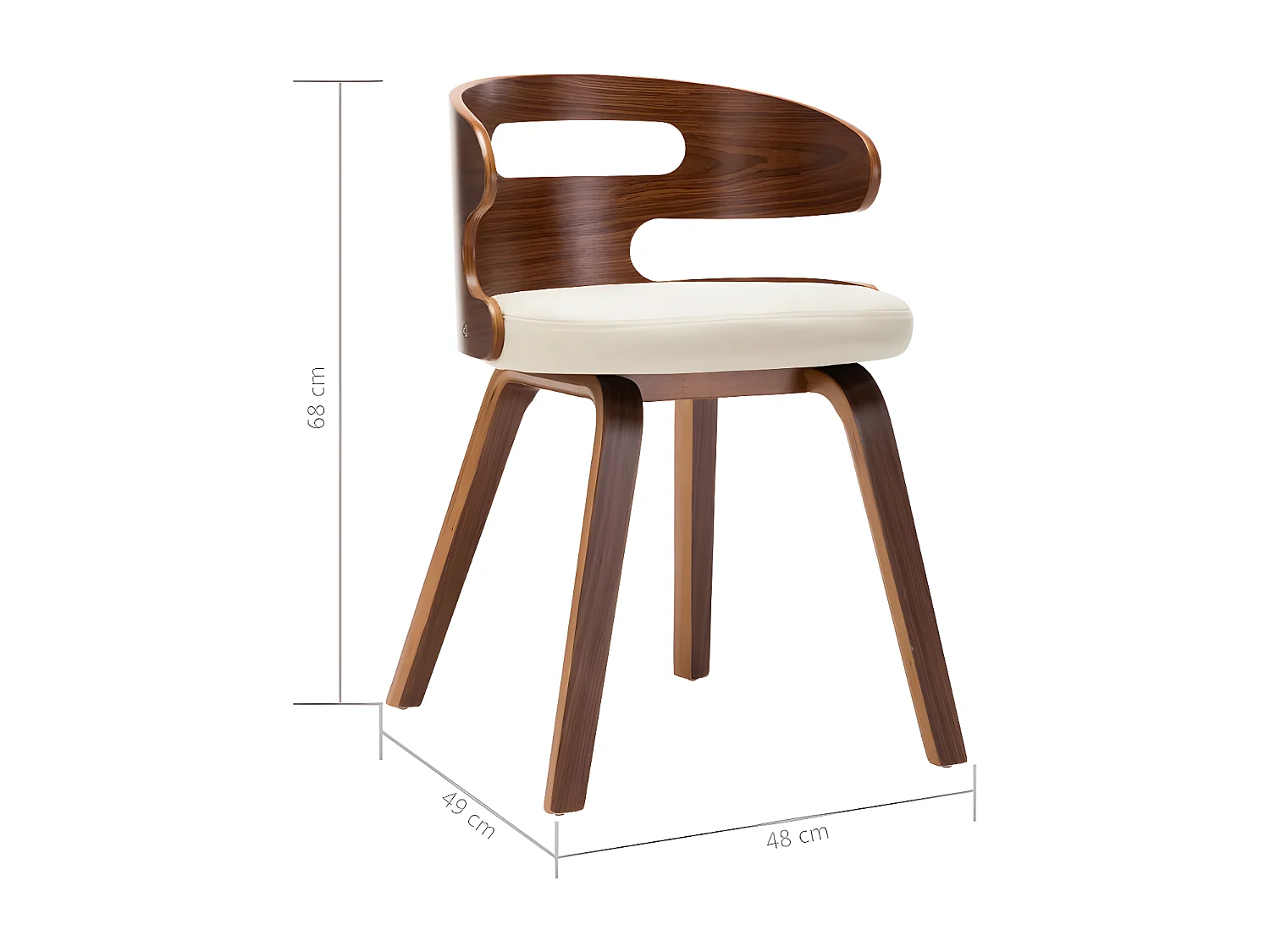 Chaise de salle à manger bois courbé foncé et simili cuir beige Laetitia- Lot de 4