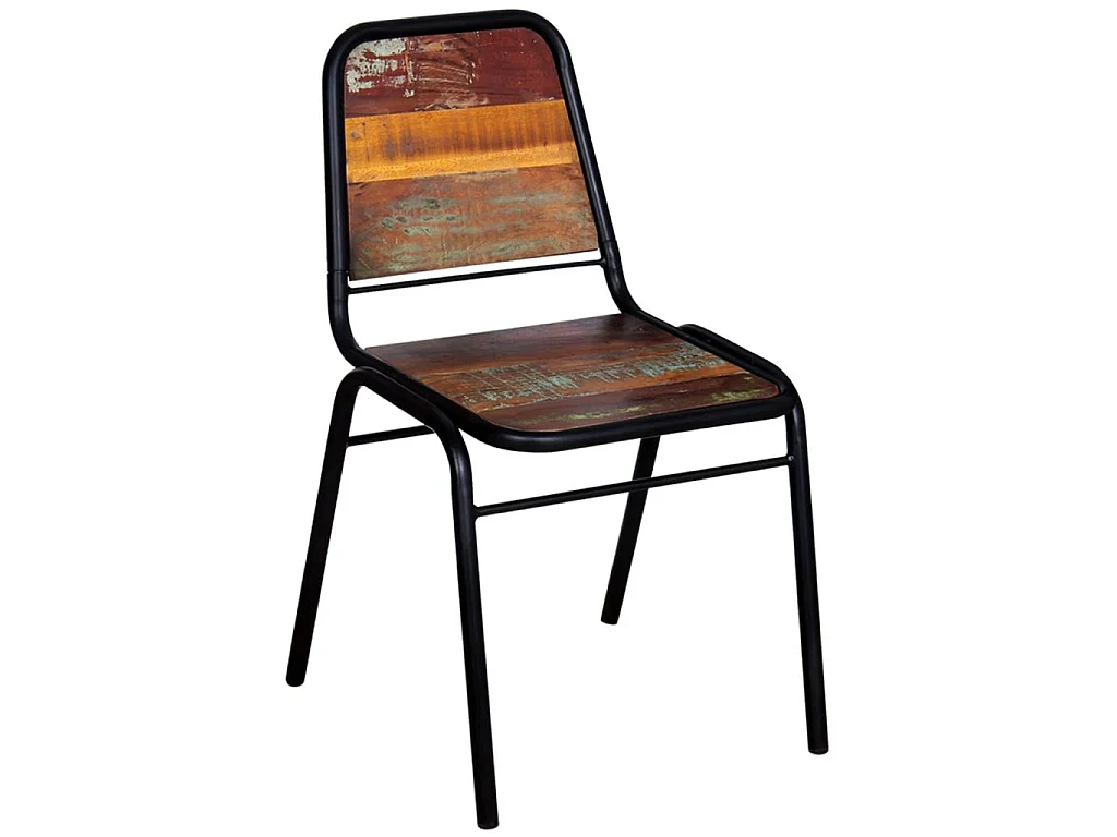 Chaise vintage bois recyclé massif et métal noir Vosa - Lot de 6