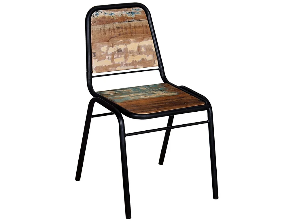 Chaise vintage bois recyclé massif et métal noir Vosa - Lot de 6