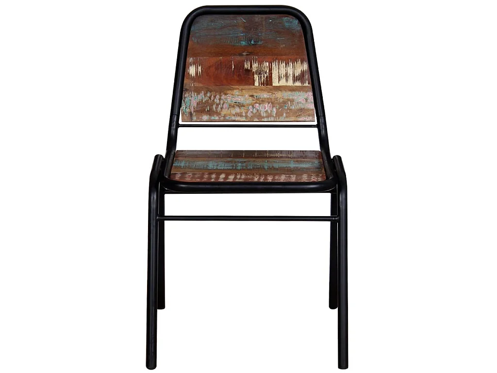 Chaise vintage bois recyclé massif et métal noir Vosa - Lot de 6