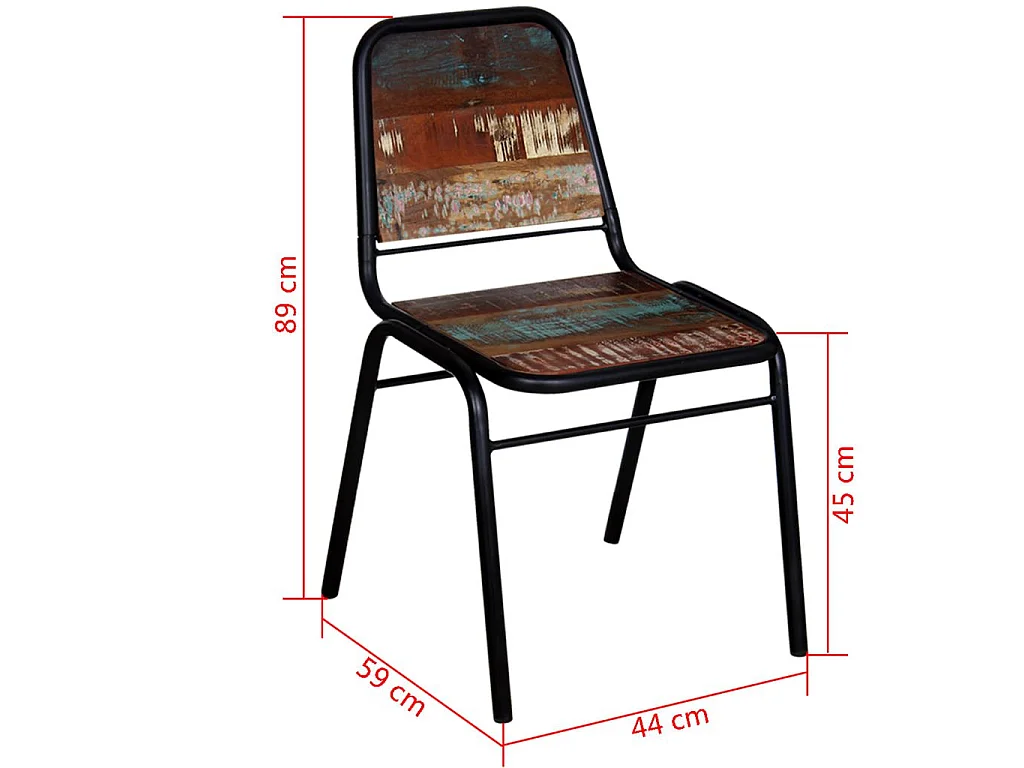 Chaise vintage bois recyclé massif et métal noir Vosa - Lot de 6