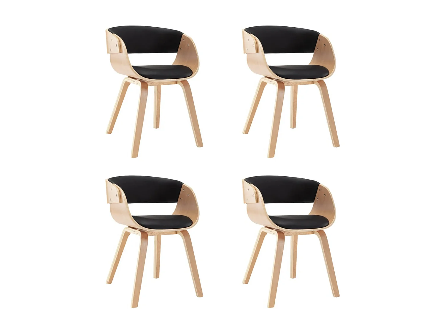 Chaise de salle à manger bois clair et simili cuir noir Onetop - Lot de 4