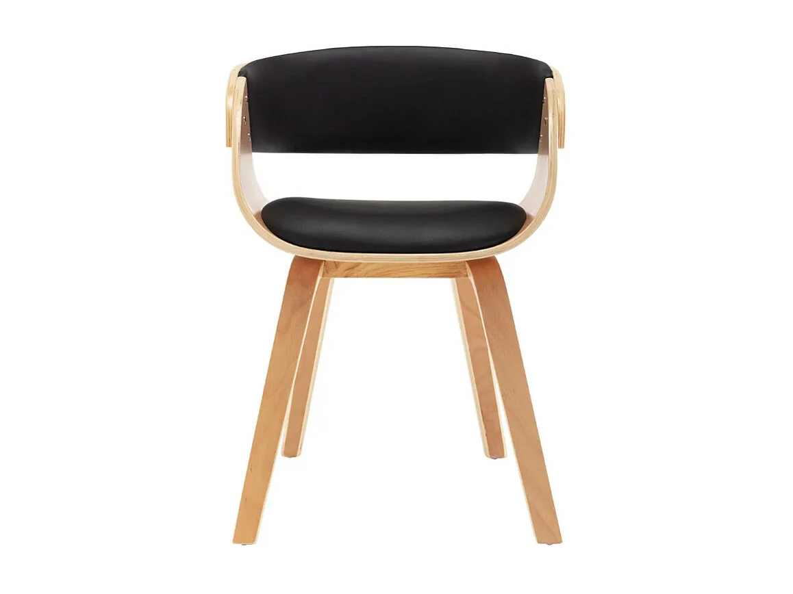 Chaise de salle à manger bois clair et simili cuir noir Onetop - Lot de 4