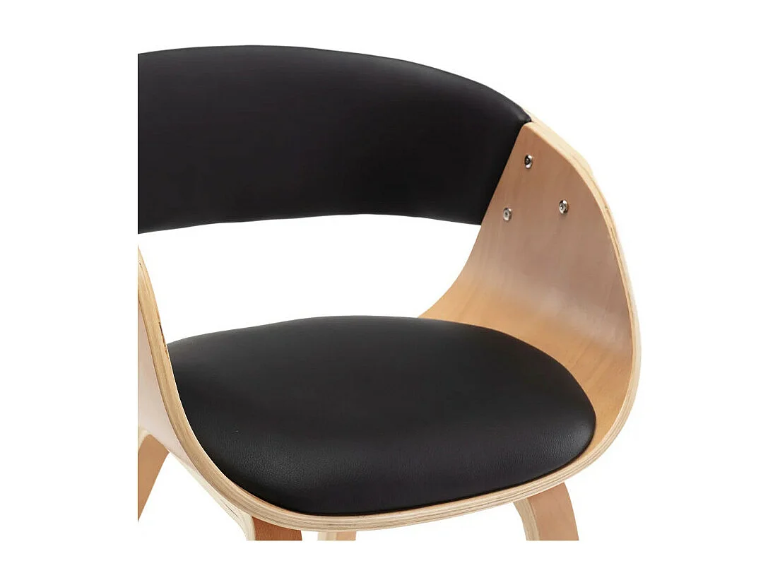 Chaise de salle à manger bois clair et simili cuir noir Onetop - Lot de 4