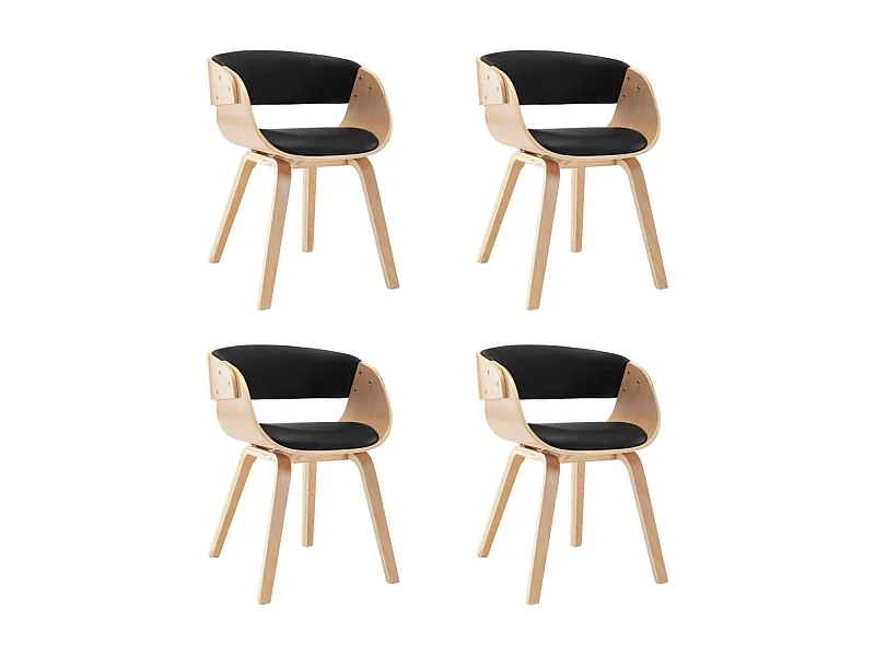 Chaise de salle à manger bois clair et simili cuir noir Onetop - Lot de 4