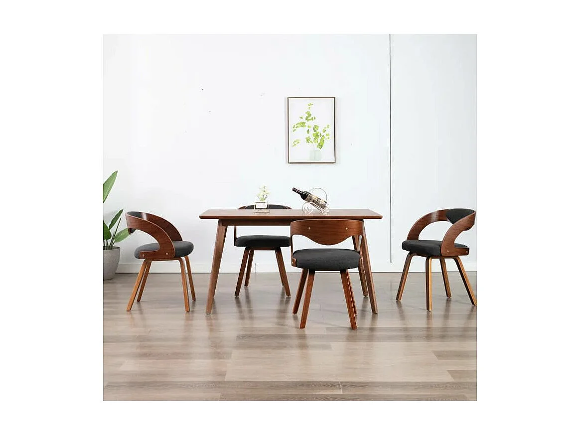 Chaise de salle à manger bois foncé et tissu gris Canva - Lot de 4