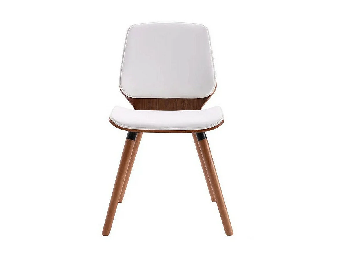 Chaise simili cuir blanc et pieds bois clair Amita - Lot de 2