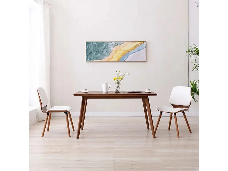 Chaise simili cuir blanc et pieds bois clair Amita - Lot de 2