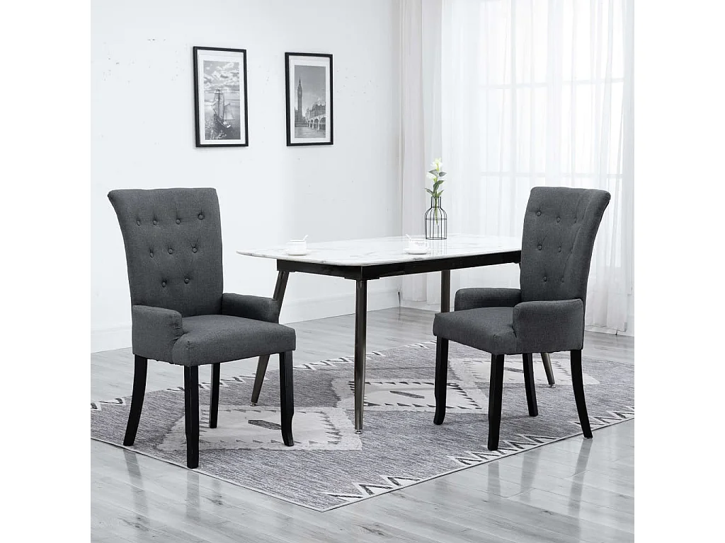 Chaises de salle à manger avec accoudoirs 2pcs Gris foncé Tissu