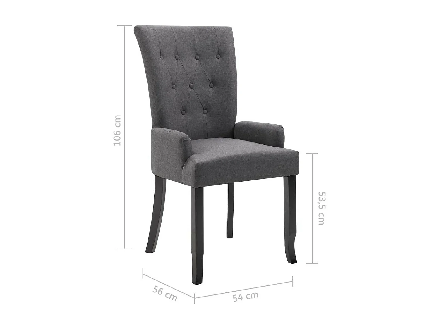 Chaises de salle à manger avec accoudoirs 2pcs Gris foncé Tissu