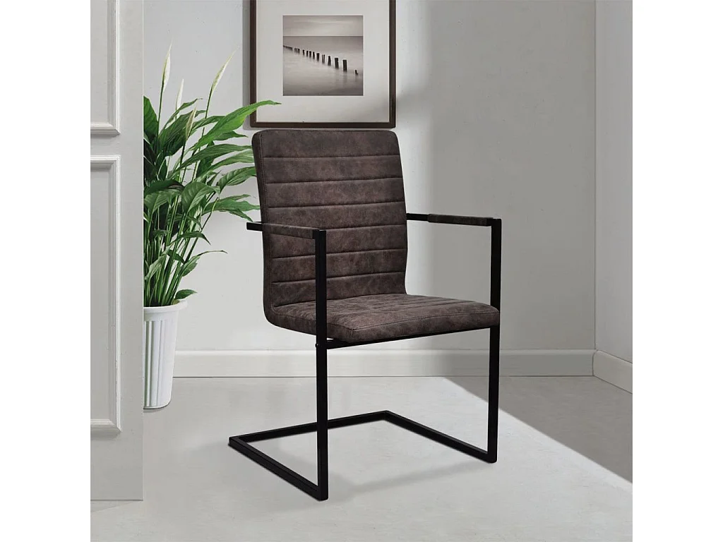 Chaises de salle à manger cantilever 2 pcs Marron Similicuir 3