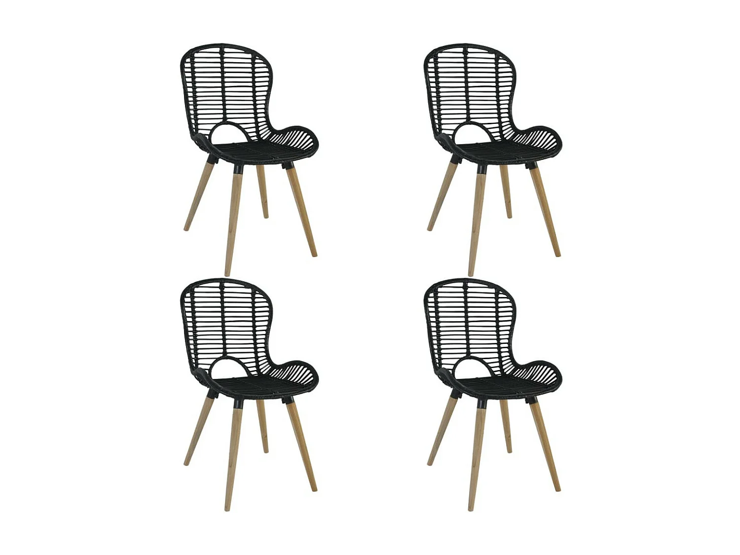 Chaises de salle à manger 4 pcs Noir Rotin naturel