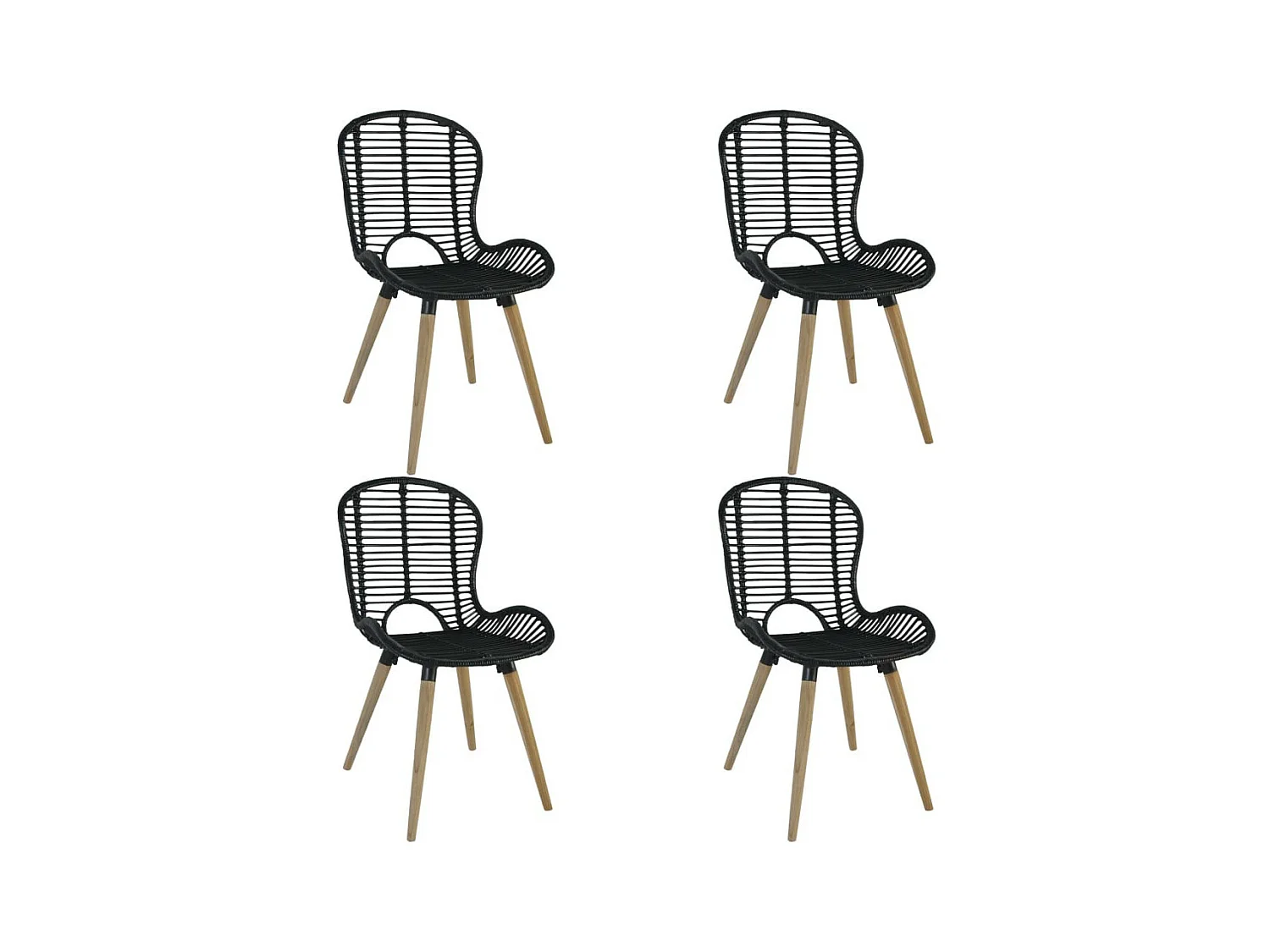 Chaises de salle à manger 4 pcs Noir Rotin naturel