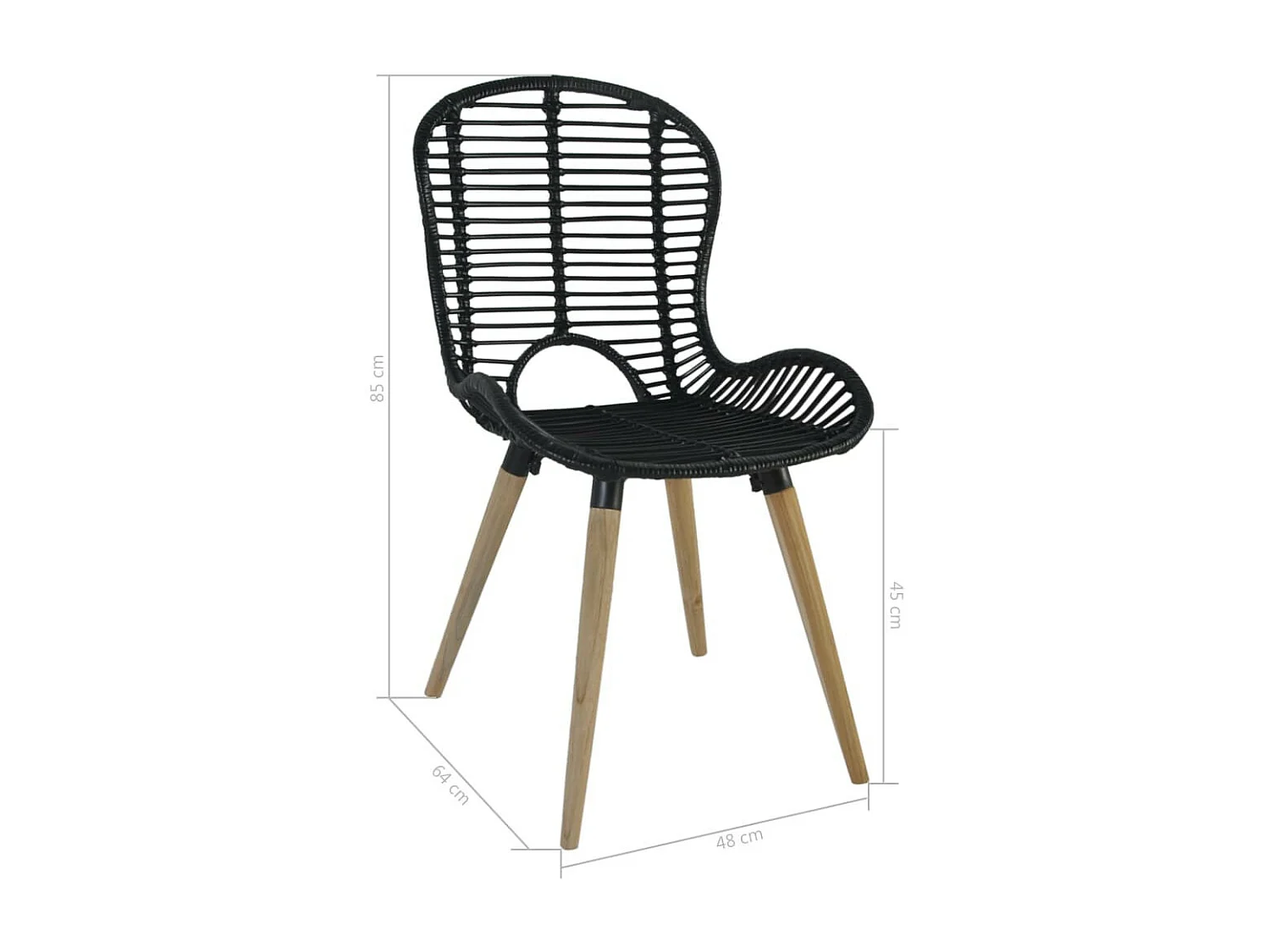 Chaises de salle à manger 4 pcs Noir Rotin naturel