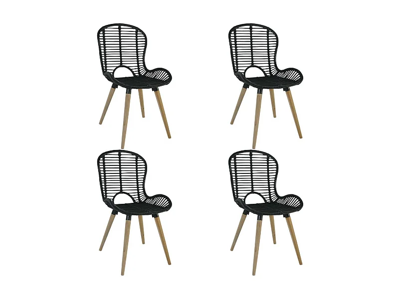 Chaises de salle à manger 4 pcs Noir Rotin naturel