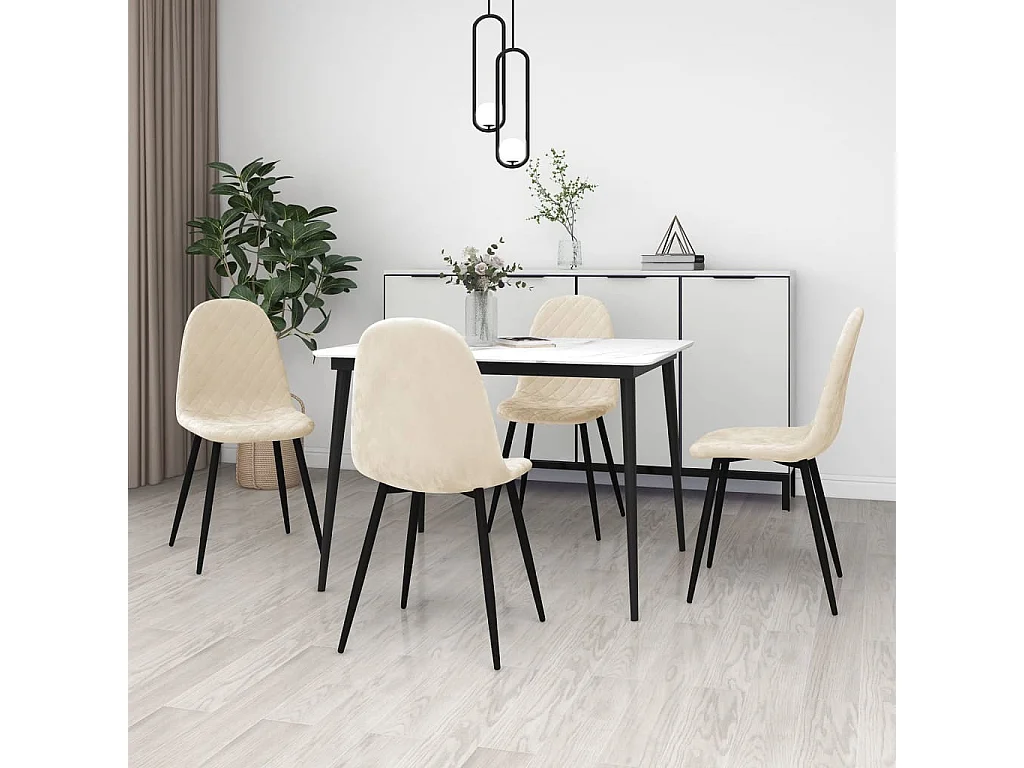 Chaises de salle à manger 4 pcs Blanc crème Velours 2