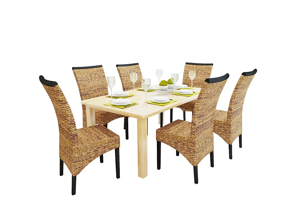 Chaises de salle à manger 6pcs Bois solide de manguier et abaca 3