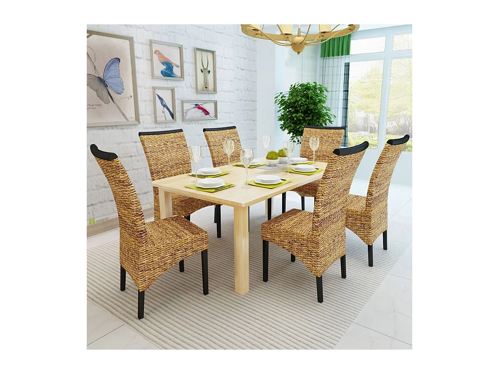 Eetkamerstoelen 6 st abaca en massief mangohout