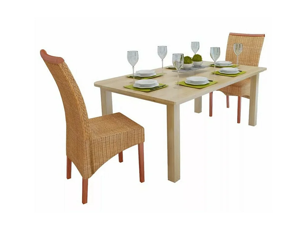 Chaise rotin clair et pieds manguier massif Kaleb - Lot de 4