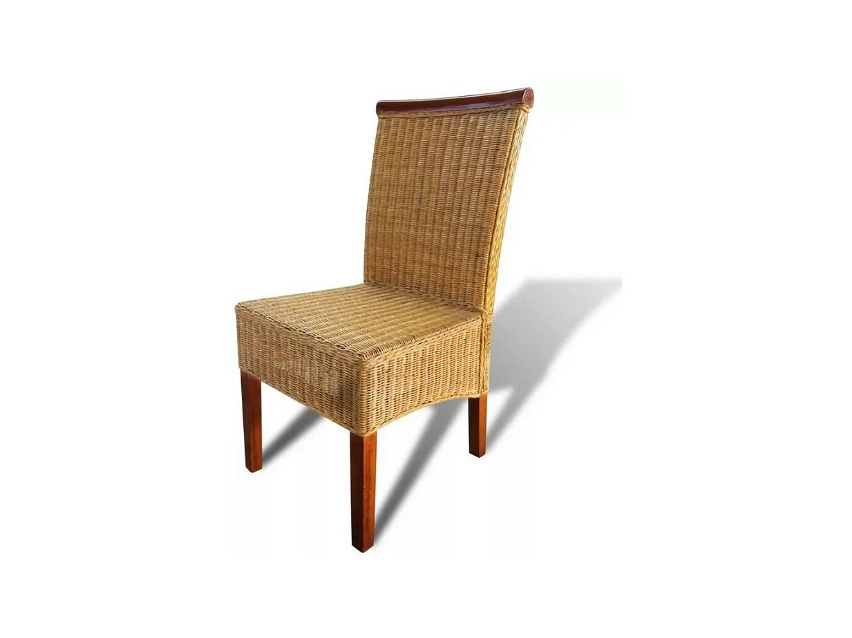 Chaise rotin clair et pieds manguier massif Kaleb - Lot de 4