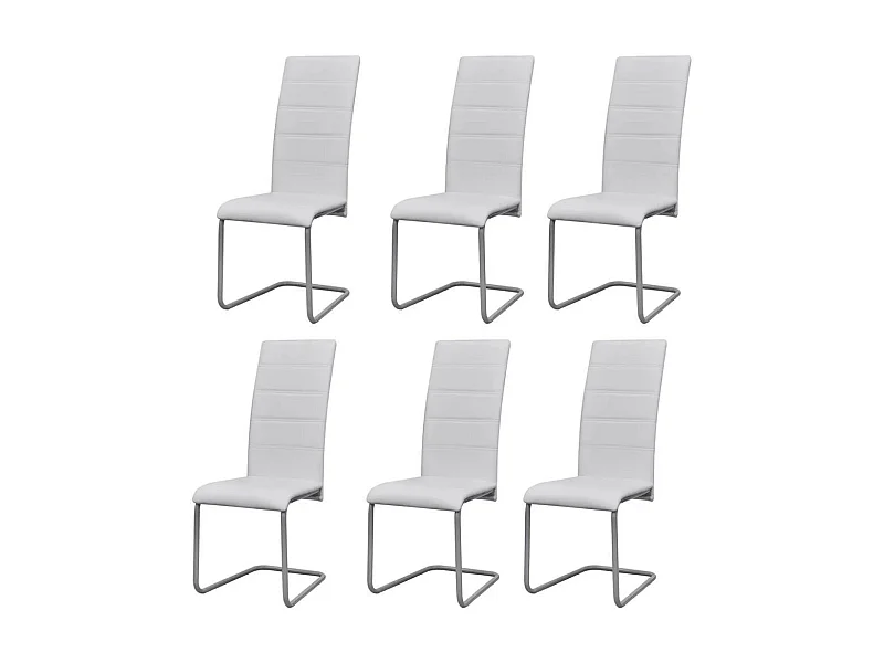 Chaises de salle à manger cantilever 6 pcs Blanc Similicuir 4