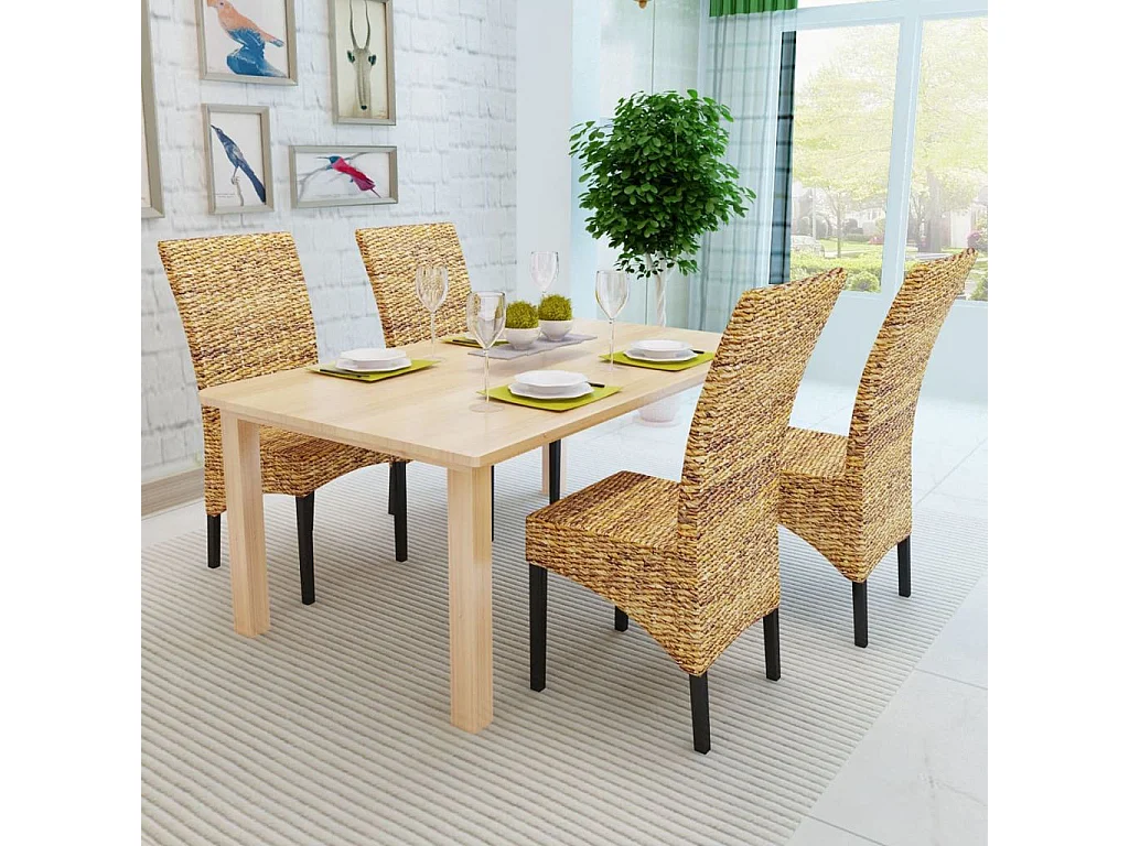 Chaises de salle à manger 4pcs Bois solide de manguier et abaca 3