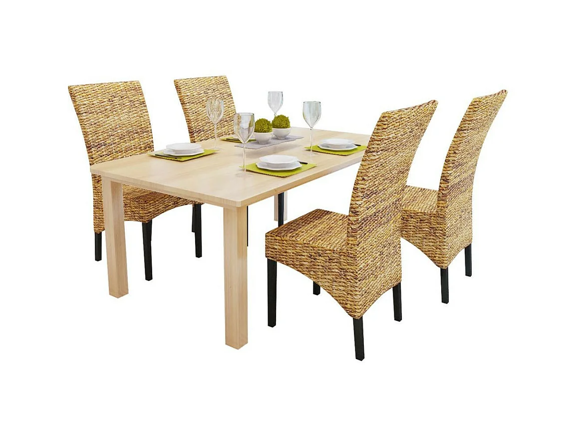 Chaises de salle à manger 4pcs Bois solide de manguier et abaca 3