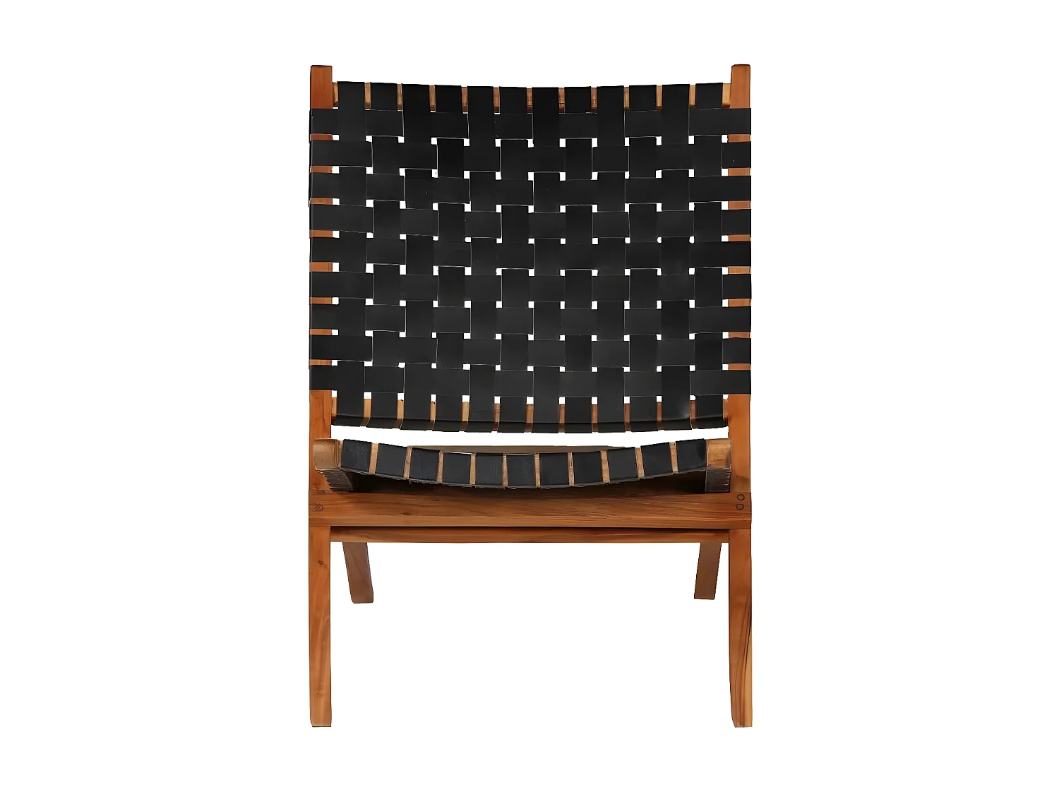 Chaise pliante cuir bandes noir et acacia laqué clair Manilou