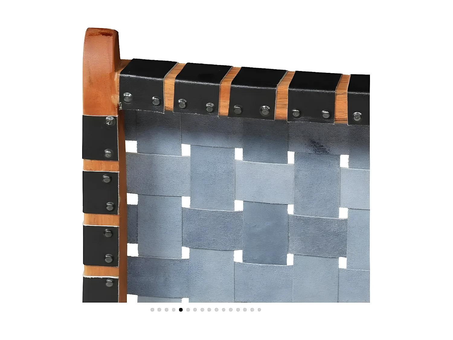 Chaise pliante cuir bandes noir et acacia laqué clair Manilou