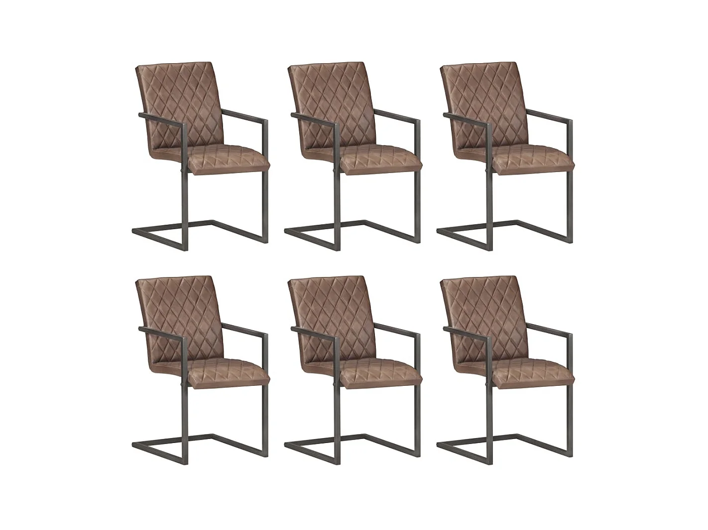 Chaises de salle à manger cantilever 6pcs Marron Cuir véritable 3