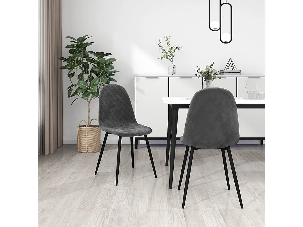 Chaise pieds métal noir et assise velours gris foncé Skyla - Lot de 2